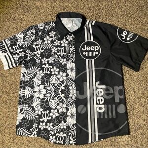 Jeep Hawaiian Short Sleeve Button Down Shirt Mens XXL UniGarments Black White